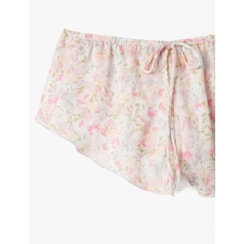 Bol Kalıp Beli Bağlamalı Çiçekli Mini Şort Pijama Altı 5SLK80036MW
