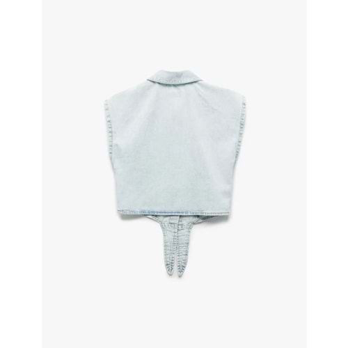 Kız Çocuk Bağlama Detaylı Pamuklu Denim Gömlek 5SKG20015AD