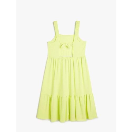 Kız Çocuk Askılı Pileli Kat Detaylı Kare Yaka Midi Boy Elbise 5SKG80012AK