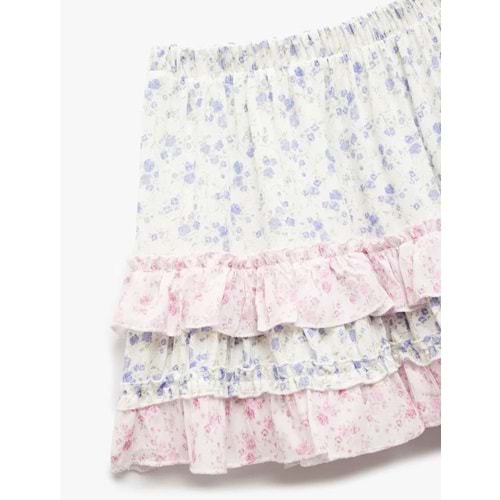 Beli Lastikli Katlı Çiçekli Viskon Etek 5SKG70025AW