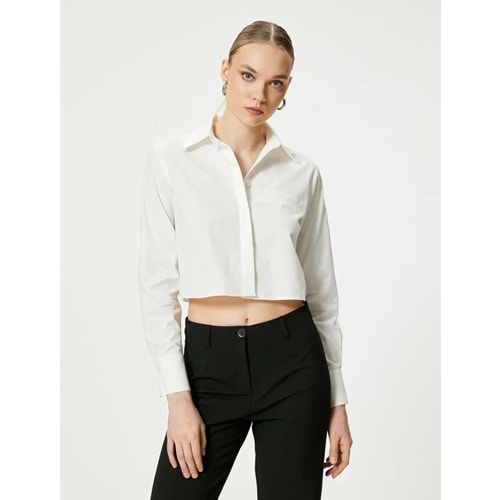 Crop Gömlek Cepli Düğmeli Uzun Kollu Pamuklu 6SAK60253PW