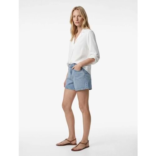 Kolları Katlama Detaylı Uzun Kollu Saten Bluz 6SAK60094PW