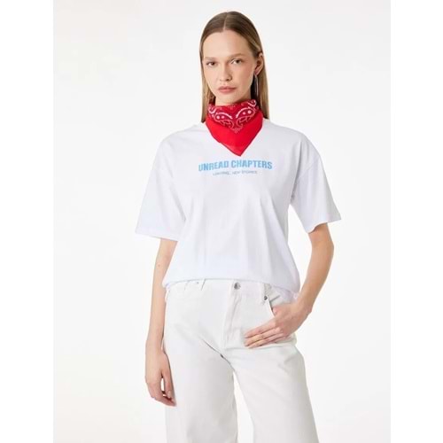 Rahat Kesim Kısa Kollu Bisiklet Yaka Baskılı Tişört 6SAL10671IK