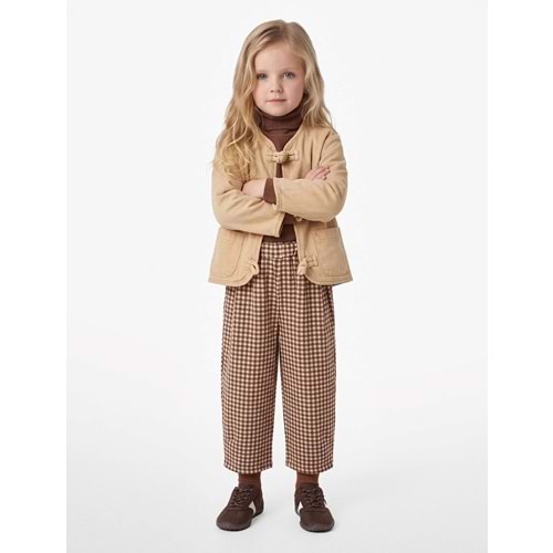Kız Bebek Ekoseli Yüksek Bel Pamuklu Pantolon - 7WMG40022AW