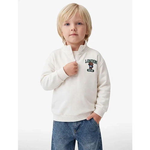 Erkek Bebek Ayıcık İşlemeli Yarım Fermuarlı Oversize Sweatshirt - 7WMB10066TK