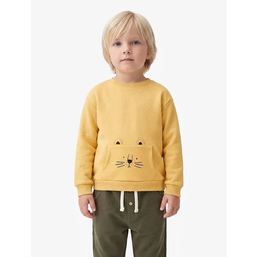 Erkek Bebek Kedi Baskılı Kanguru Şardonlu Sweatshirt - 7WMB10020TK