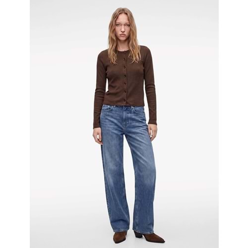 Slim Fit Uzun Kollu Bisiklet Yaka Düğmeli Triko Hırka - 7WAL90015IK