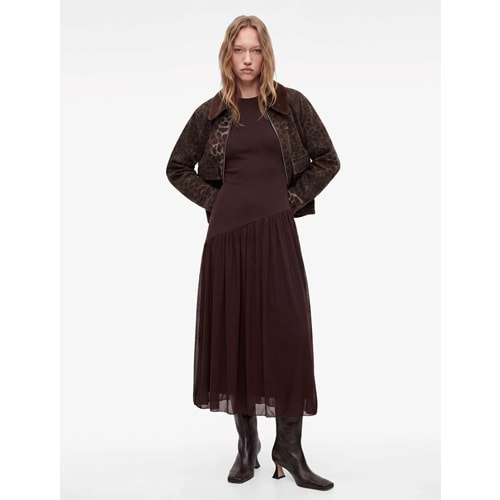 Slim Fit Dik Yaka Kolsuz Asimetrik Uzun Elbise - 7WAL80029IK