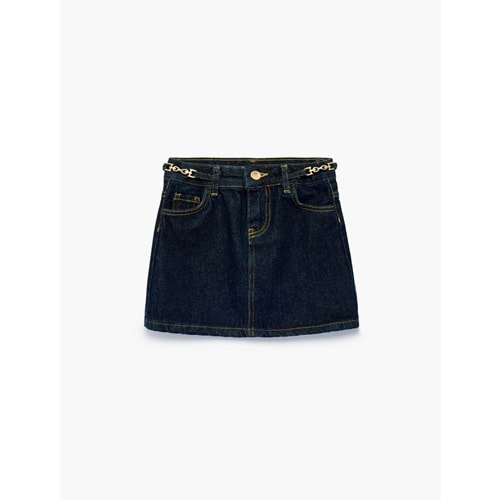 Kız Çocuk Cepli Kemer Detaylı A Kesim Pamuklu Bol Kalıp Denim Etek - 7WKG70004AD