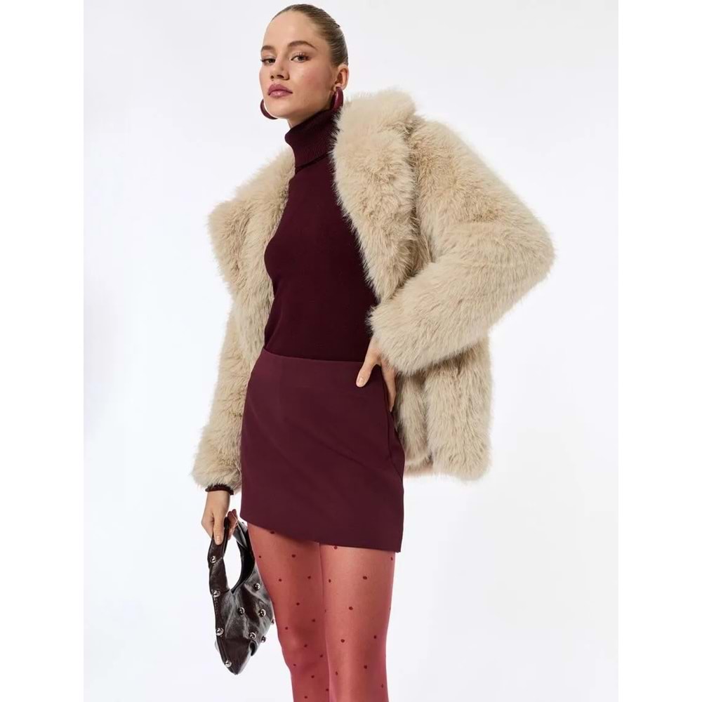 Kadın Giyim Suni Kürk Kaban Kruvaze Uzun Kollu - KOTON - 6WAK00009EW - BEJ - 34