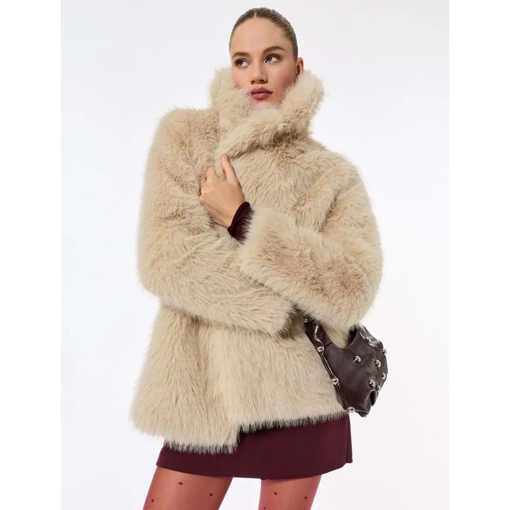 Kadın Giyim Suni Kürk Kaban Kruvaze Uzun Kollu - KOTON - 6WAK00009EW - BEJ - 34