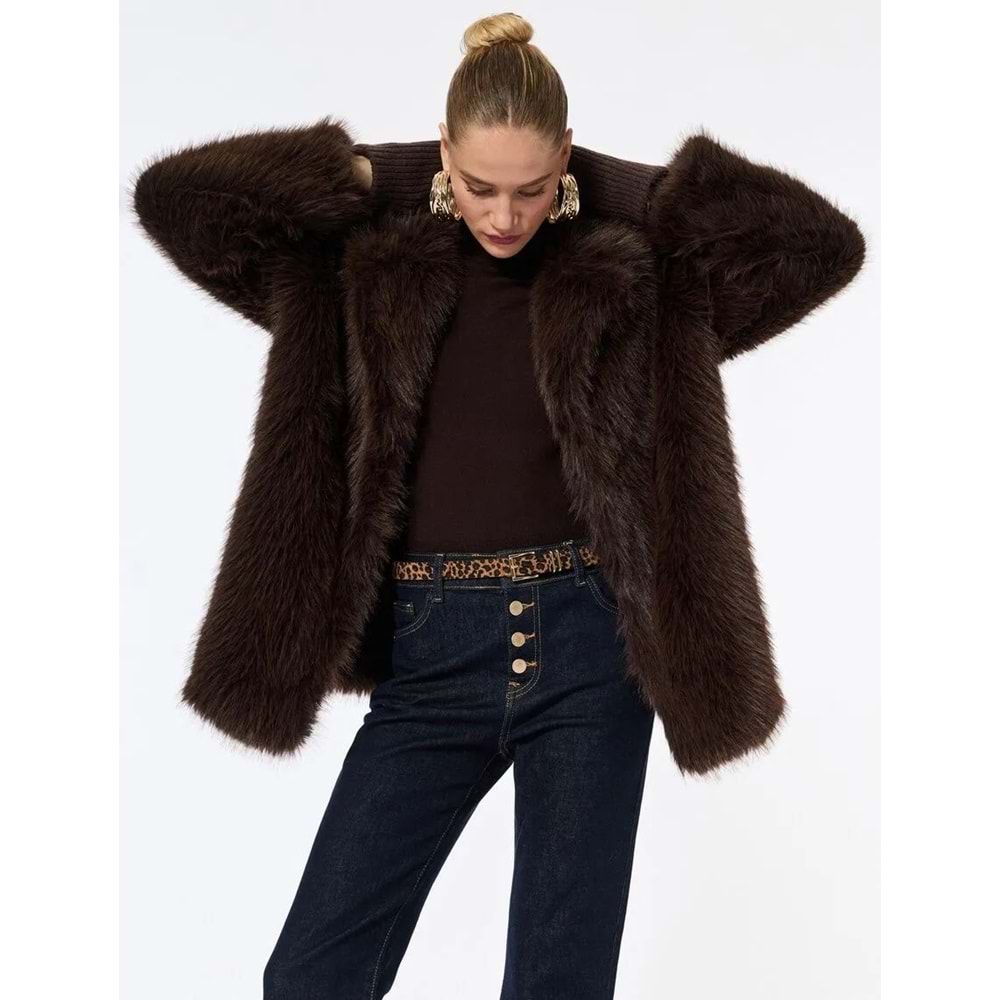 Suni Kürk Kaban Kruvaze Uzun Kollu - KOTON - 6WAK00009EW - KAHVERENGİ - 44