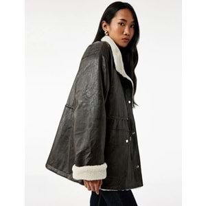 Kadın Giyim Bonded Kaban Uzun Kollu Kruvaze İçi Peluş Astarlı - KOTON - 6WAK00049EW - KAHVERENGİ - 44