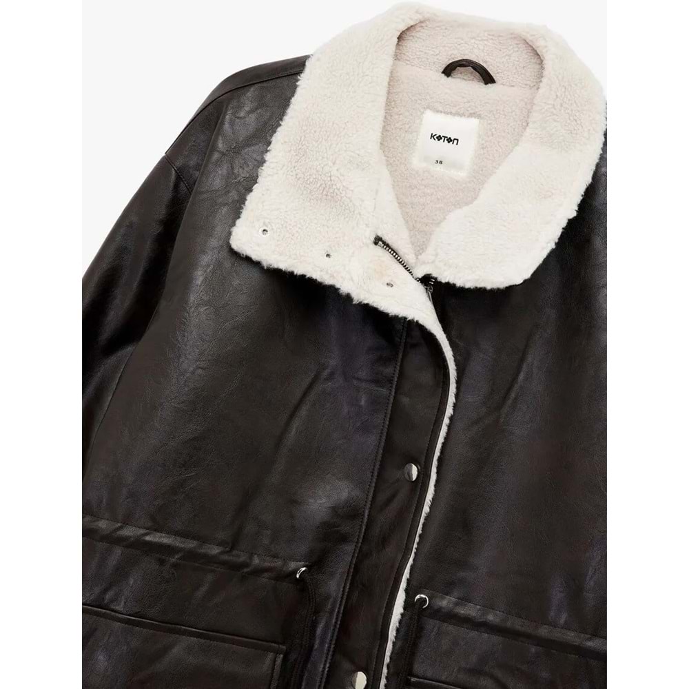 Kadın Giyim Bonded Kaban Uzun Kollu Kruvaze İçi Peluş Astarlı - KOTON - 6WAK00049EW - KAHVERENGİ - 44