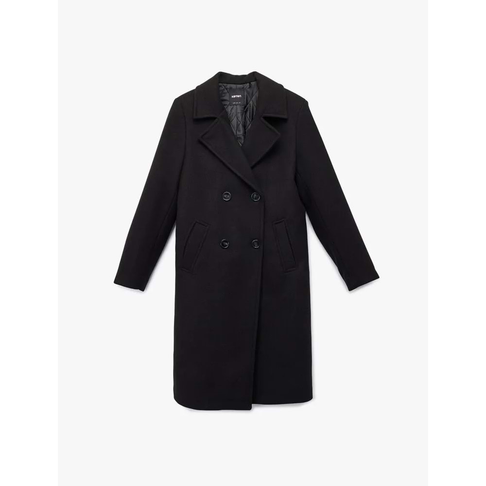 Kadın Giyim Uzun Kollu Düğmeli Kruvaze Kaşe Kaban - KOTON - 6WAK00109EW - SİYAH - 36