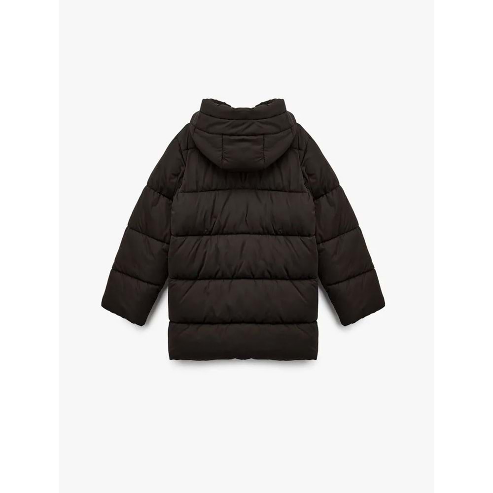 Kadın Giyim Fermuarlı Uzun Kollu Su İtici Kapüşonlu Oversize Şişme Mont - KOTON - 6WAK00220EW - KAHVERENGİ - 34