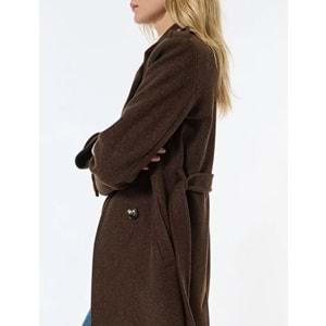 Kadın Giyim Trenç Kaban Kaşe Cepli Kemerli Kruvaze Uzun Kollu - KOTON - 6WAK00237EW - KAHVERENGİ - 34