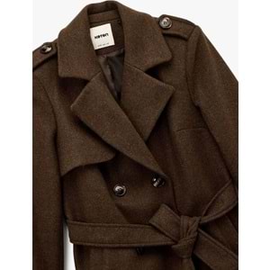 Kadın Giyim Trenç Kaban Kaşe Cepli Kemerli Kruvaze Uzun Kollu - KOTON - 6WAK00237EW - KAHVERENGİ - 34