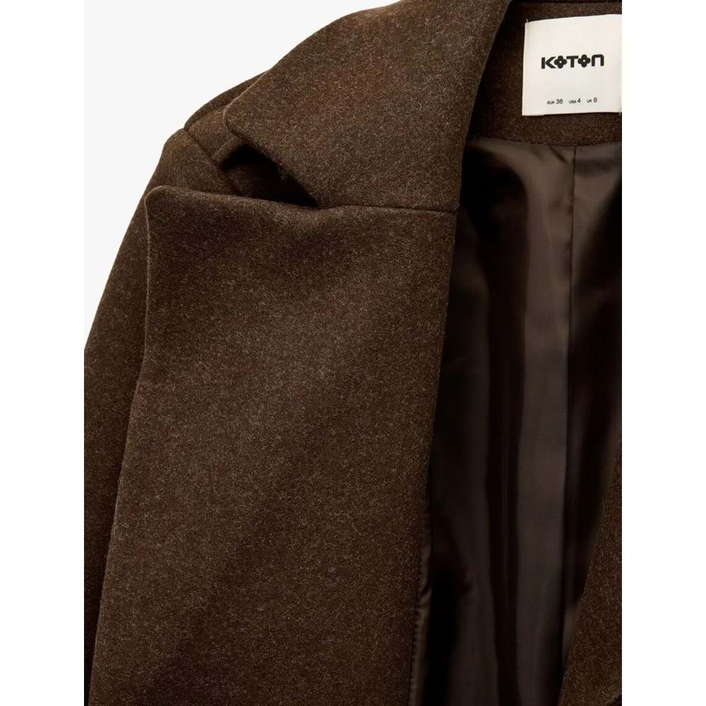 Kadın Giyim Trenç Kaban Kaşe Cepli Kemerli Kruvaze Uzun Kollu - KOTON - 6WAK00237EW - KAHVERENGİ - 34