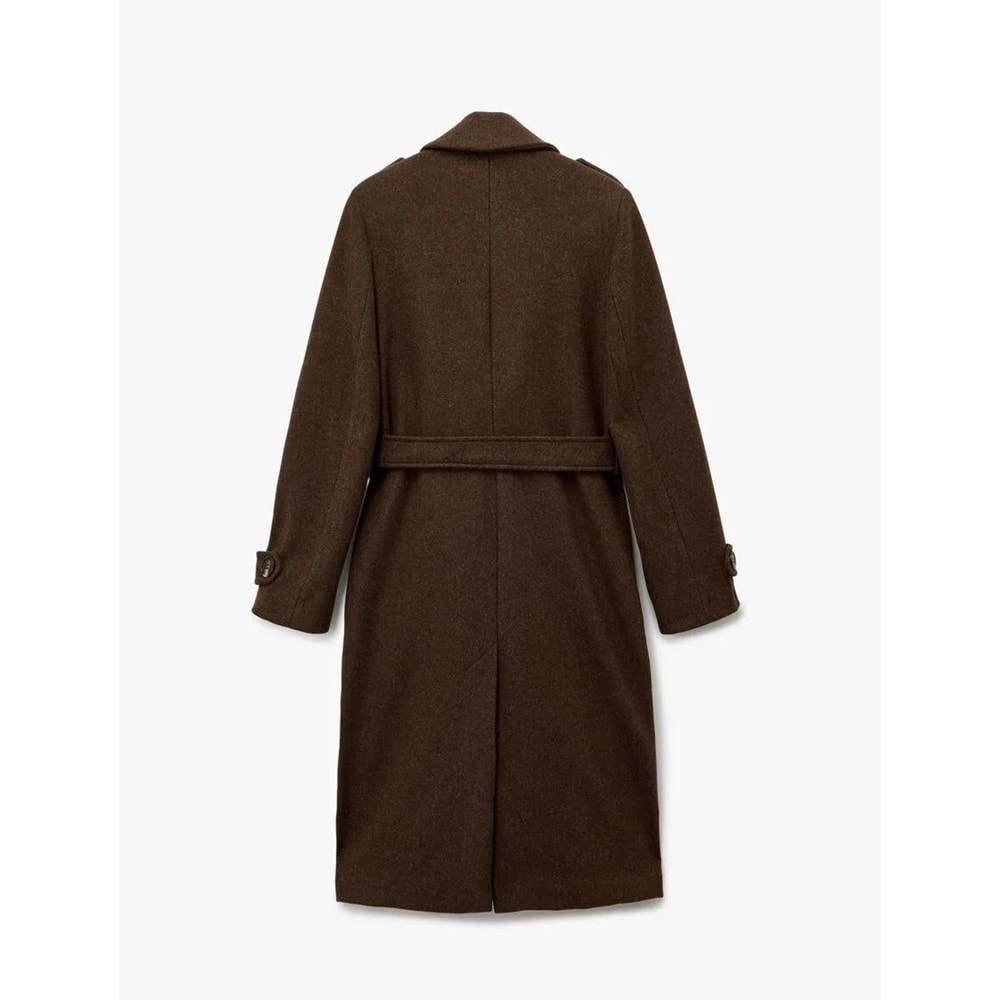 Kadın Giyim Trenç Kaban Kaşe Cepli Kemerli Kruvaze Uzun Kollu - KOTON - 6WAK00237EW - KAHVERENGİ - 34