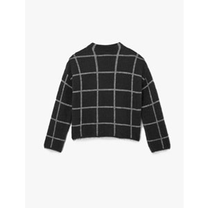 Kadın Giyim Uzun Kollu Dik Yaka Kareli Triko Peluş Kazak - KOTON - 6WAK90073HT - ANTRASİT EKOSE - S