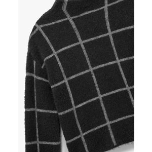 Kadın Giyim Uzun Kollu Dik Yaka Kareli Triko Peluş Kazak - KOTON - 6WAK90073HT - ANTRASİT EKOSE - S