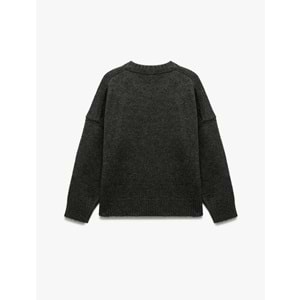 Kadın Giyim Uzun Kollu Bisiklet Yaka Triko Oversize Kazak - KOTON - 6WAK90177HT - ANTRASİT - S