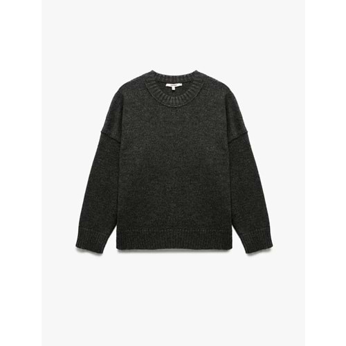 Kadın Giyim Uzun Kollu Bisiklet Yaka Triko Oversize Kazak - KOTON - 6WAK90177HT - ANTRASİT - XL