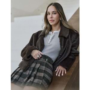 Kadın Giyim Düğmeli Uzun Kollu Bisiklet Yaka Triko Kazak - KOTON - 6WAK90404HT - VİZON - S