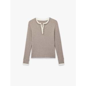 Kadın Giyim Düğmeli Uzun Kollu Bisiklet Yaka Triko Kazak - KOTON - 6WAK90404HT - VİZON - S