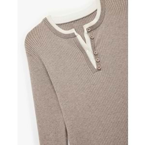 Kadın Giyim Düğmeli Uzun Kollu Bisiklet Yaka Triko Kazak - KOTON - 6WAK90404HT - VİZON - S