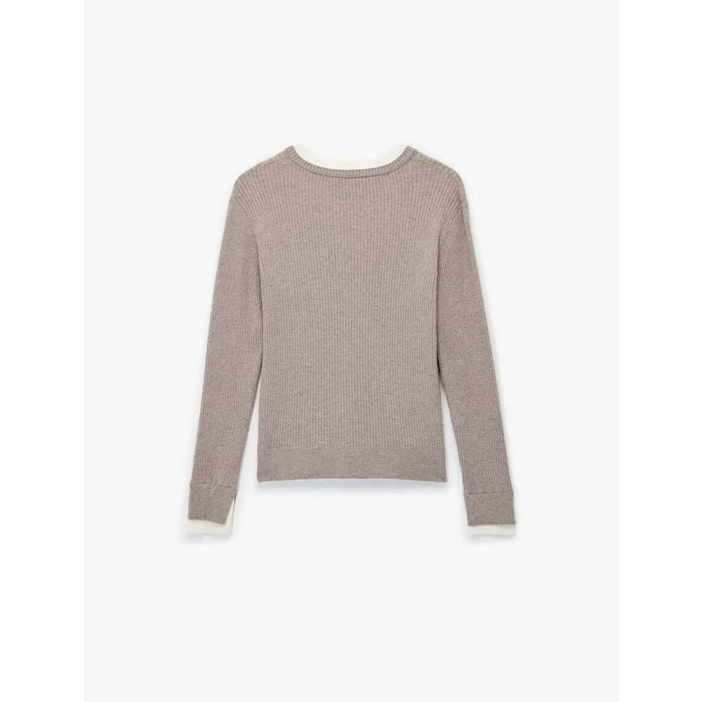 Kadın Giyim Düğmeli Uzun Kollu Bisiklet Yaka Triko Kazak - KOTON - 6WAK90404HT - VİZON - S