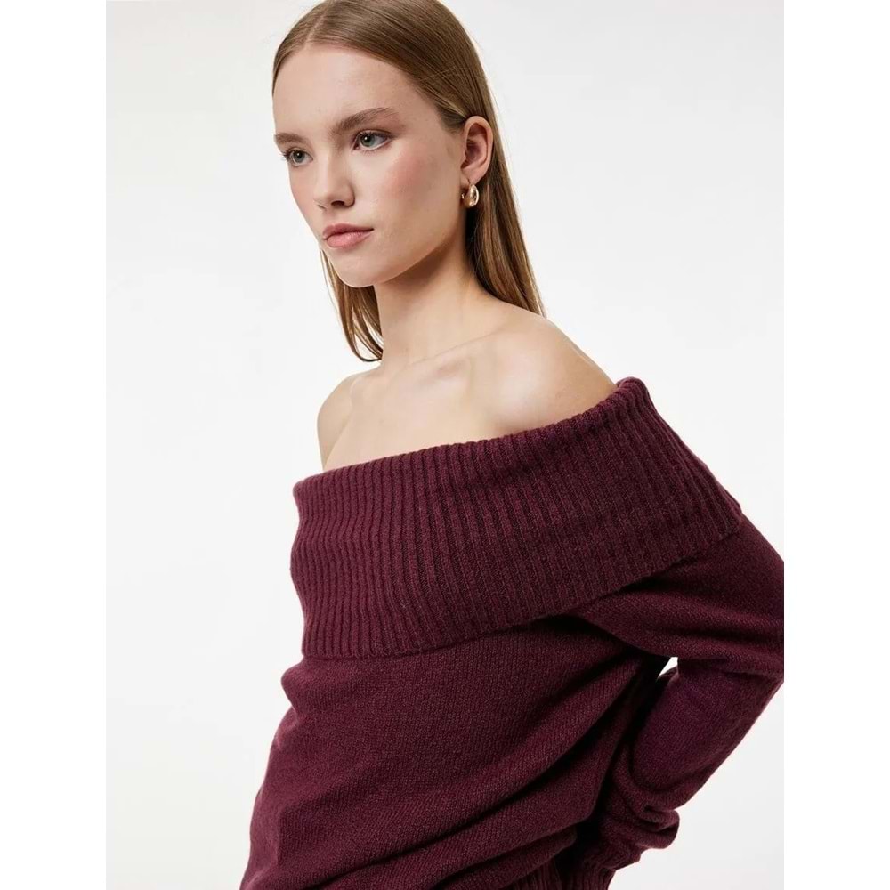 Kadın Giyim Madonna Yaka Omzu Açık Triko Kazak - KOTON - 6WAL90183HT - BORDO - S