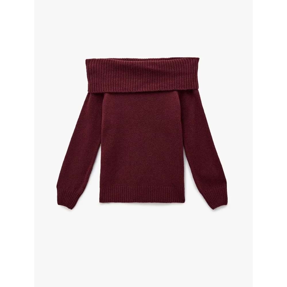 Kadın Giyim Madonna Yaka Omzu Açık Triko Kazak - KOTON - 6WAL90183HT - BORDO - S