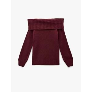 Kadın Giyim Madonna Yaka Omzu Açık Triko Kazak - KOTON - 6WAL90183HT - BORDO - S