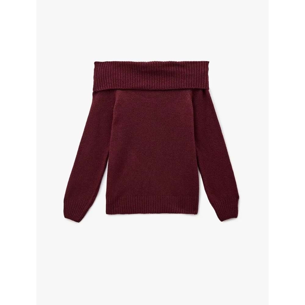 Kadın Giyim Madonna Yaka Omzu Açık Triko Kazak - KOTON - 6WAL90183HT - BORDO - S