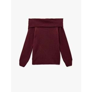 Kadın Giyim Madonna Yaka Omzu Açık Triko Kazak - KOTON - 6WAL90183HT - BORDO - S