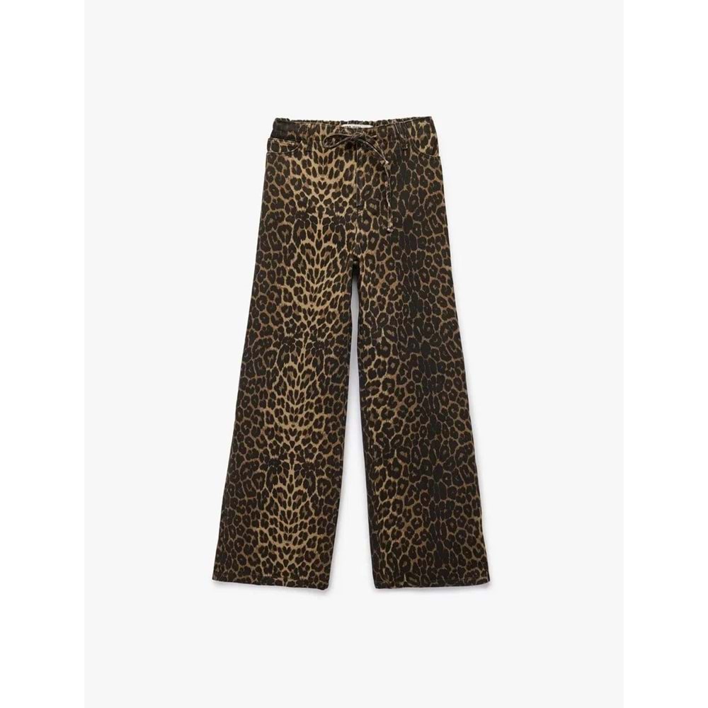 Kadın Giyim Leopar Desenli Pantolon - Straight Fit Jeans - KOTON - 6WAL40052MW - LEOPAR DESENLİ
