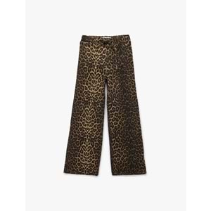 Kadın Giyim Leopar Desenli Pantolon - Straight Fit Jeans - KOTON - 6WAL40052MW - LEOPAR DESENLİ