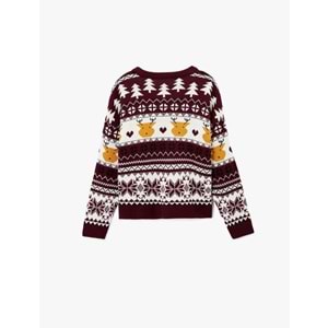 Kadın Giyim Jakarlı Triko Yılbaşı Kazağı - KOTON - 6WAL90027IT - BORDO DESENLİ - S