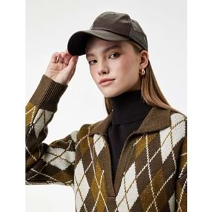 Kadın Giyim Polo Yaka Baklava Desenli Triko Kazak - KOTON - 6WAL90050IT - YEŞİL DESENLİ - S