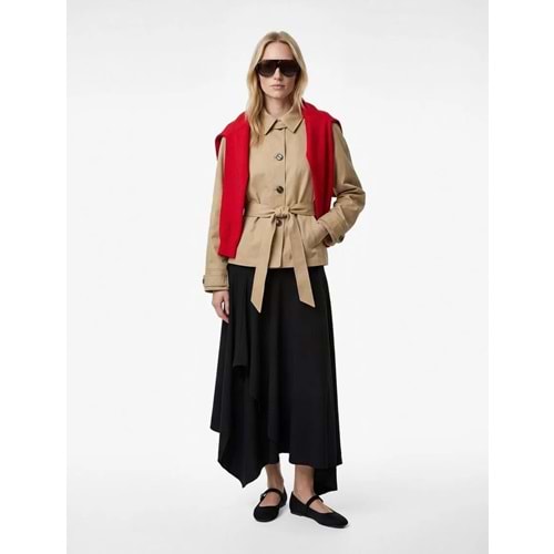 Kadın Giyim Düğmeli Cepli Kemerli Kısa Gabardin Trençkot - KOTON - 6SAK00046EW - BEJ - 36