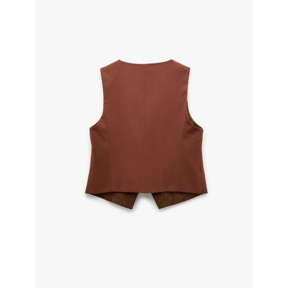 Kafın Giyim Regular Fit V Yaka Crop Blazer Yelek - KOTON - 6SAK20031PW - KAHVERENGİ - 34