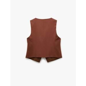 Kafın Giyim Regular Fit V Yaka Crop Blazer Yelek - KOTON - 6SAK20031PW - KAHVERENGİ - 34