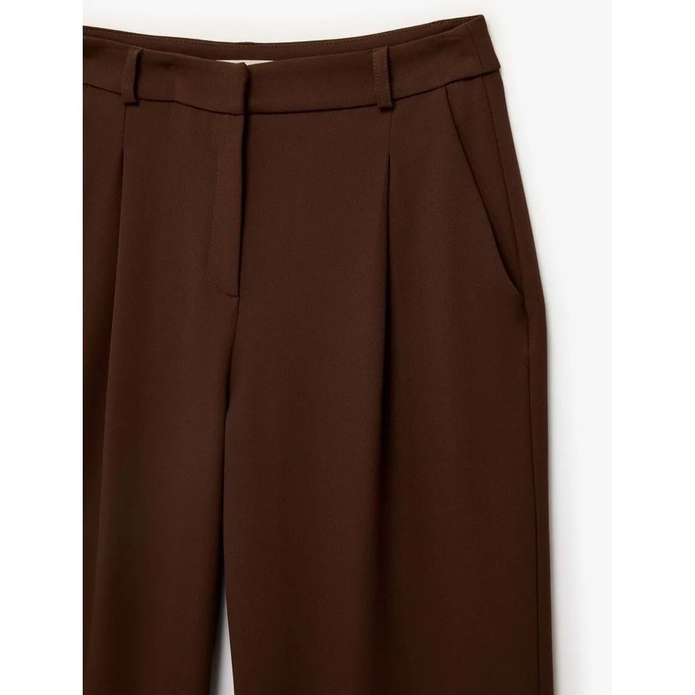 Kadın Giyim Cep Detaylı Yüksek Bel Pileli Palazzo Pantolon - KOTON - 6SAK40153UW - KAHVERENGİ - 38