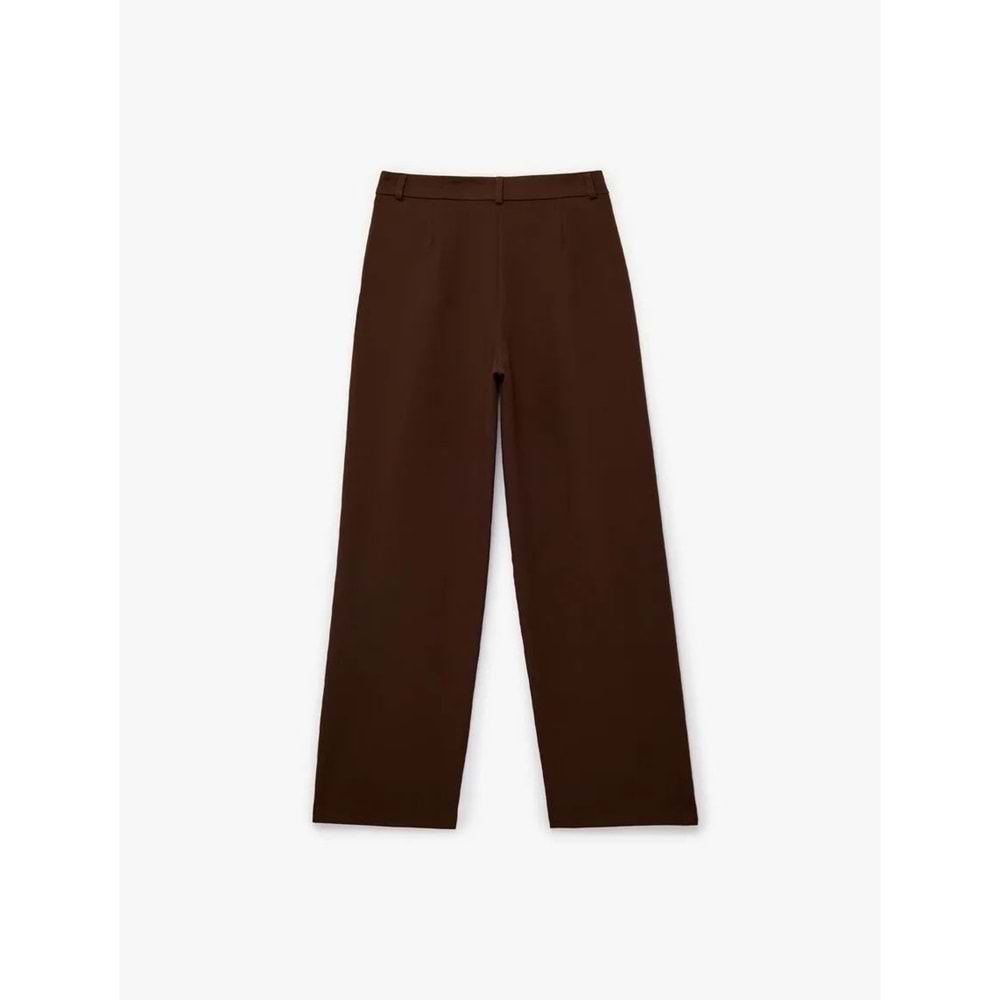 Kadın Giyim Cep Detaylı Yüksek Bel Pileli Palazzo Pantolon - KOTON - 6SAK40153UW - KAHVERENGİ - 38