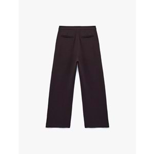 Kadın Giyim Krep Kumaş Kemerli Uzun Geniş Düz Paça Kapaklı Kumaş Pantolon - KOTON - 6SAK40164PW - KAHVERENGİ - 34