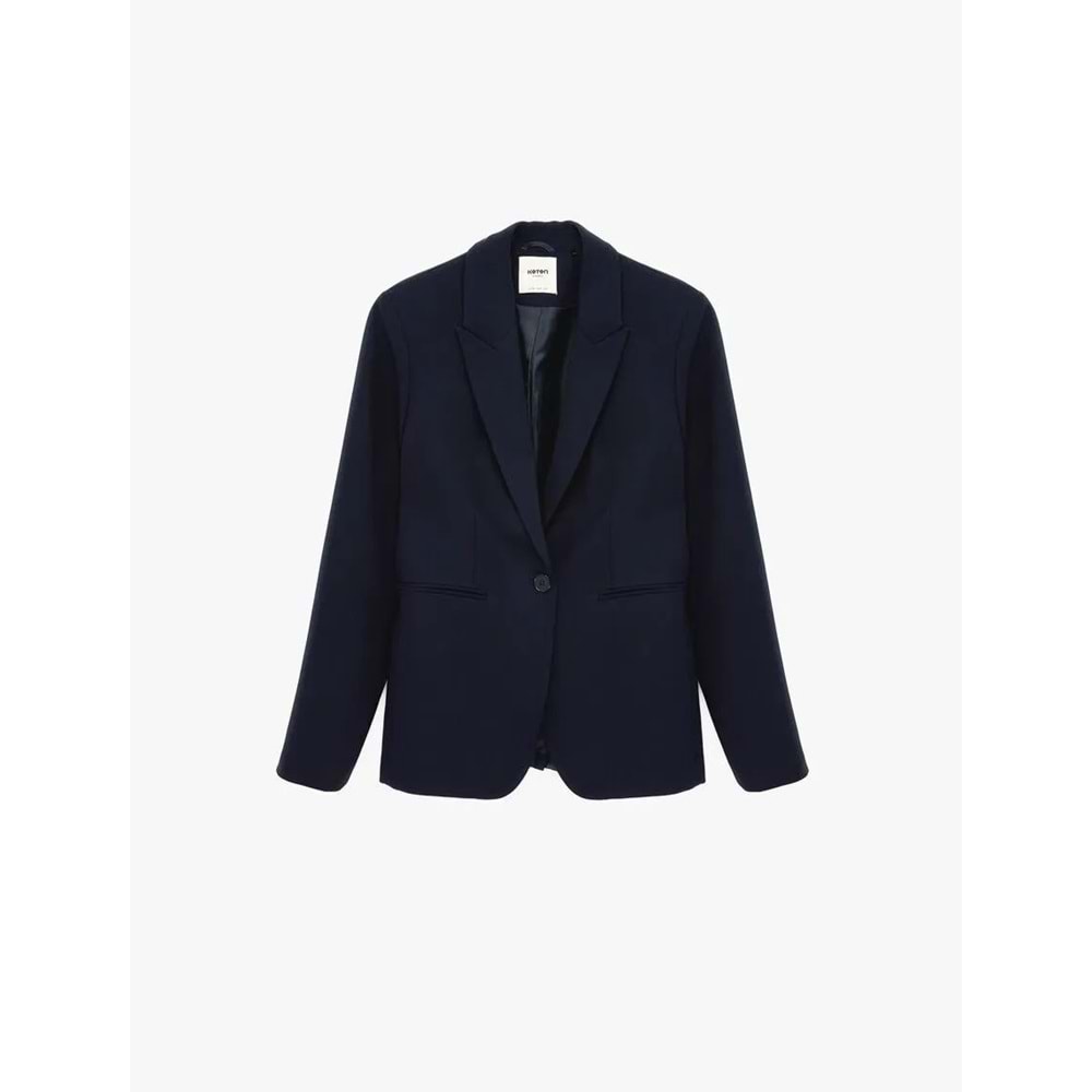 Kadın Giyim Düğmeli Cepli Geniş Yaka Krep Blazer Ceket - KOTON - 6SAK50039UW - LACİVERT - 34