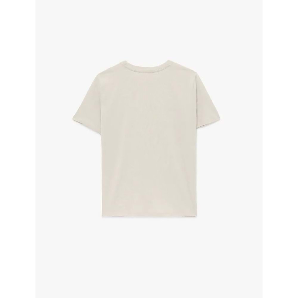 Kadın Giyim Pamuklu Kısa Kollu Bisiklet Yaka Baskılı Tişört - KOTON - 6SAK50052EK - BEJ - S