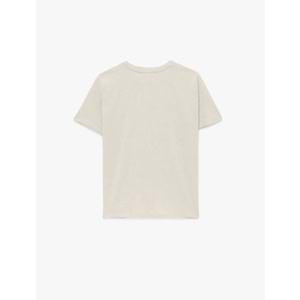 Kadın Giyim Pamuklu Kısa Kollu Bisiklet Yaka Baskılı Tişört - KOTON - 6SAK50052EK - BEJ - S